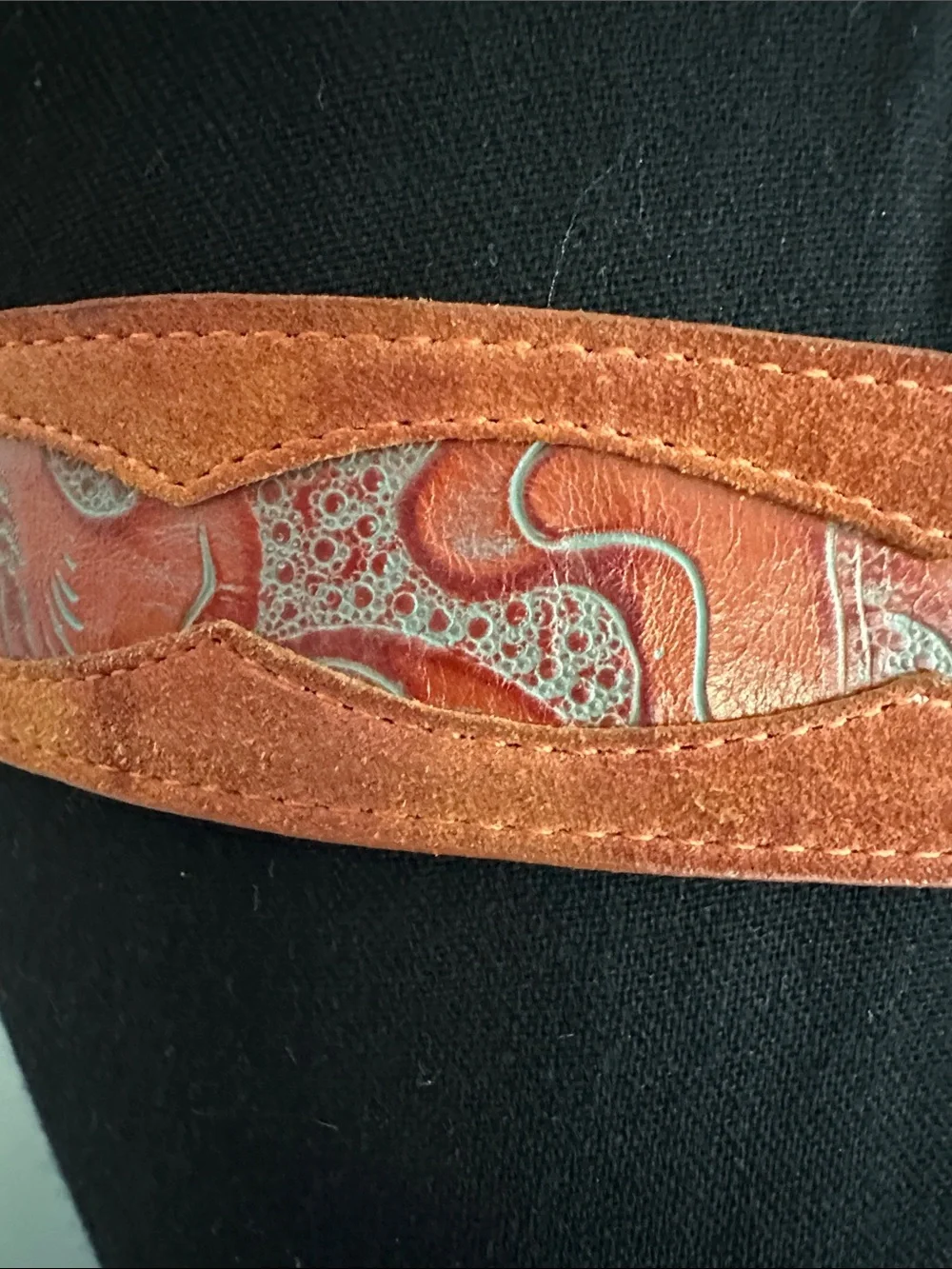 Tooled Leather Belt with Antique made in Italy Metal Buckle